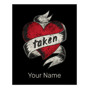 Taken And In Love Vintage Tattoo Heart Engagement Poster