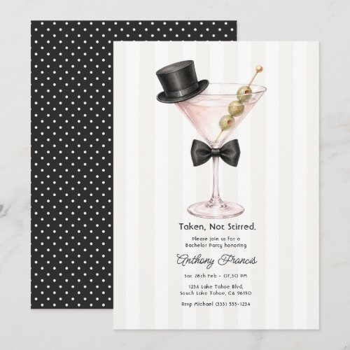 Taken Not Stirred Martini Bachelor Party Invitation