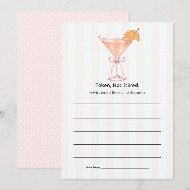 Taken Not Stirred Martini Bachelorette Advice Card (Front/Back)