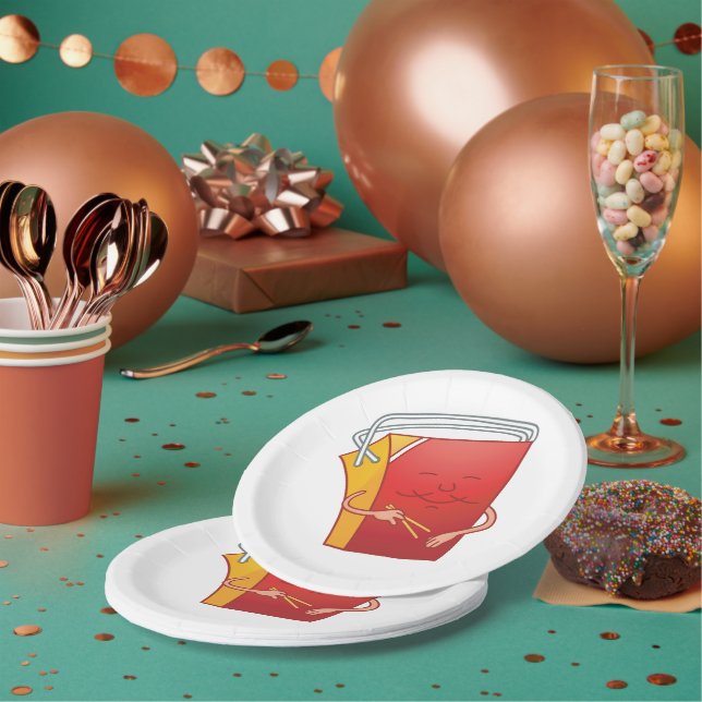 Takeout Box with Chopsticks Funny Asian Food Paper Plates (Multi)