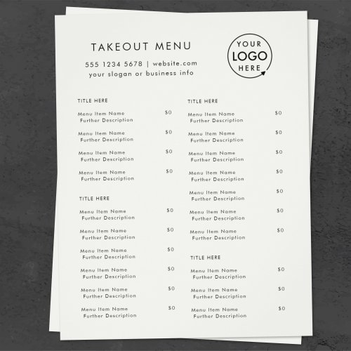 Takeout  Gray Logo Restaurant Takeaway Menu Flyer