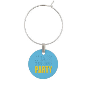 Takes 2 Colors 2 Party Yellow Blue Wine Glass Charm