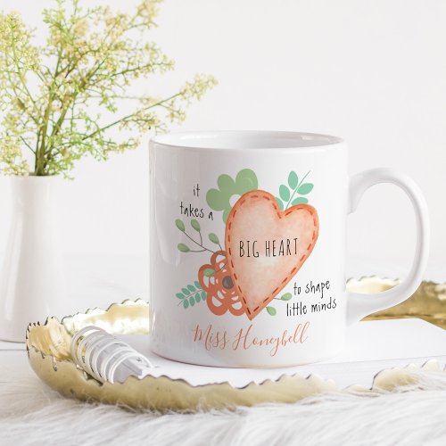 Takes a Big Heart Quote Doodle Orange Personalized Coffee Mug