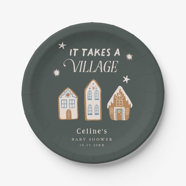 Takes a Village Boy Winter Baby Shower  Paper Plates (Front)