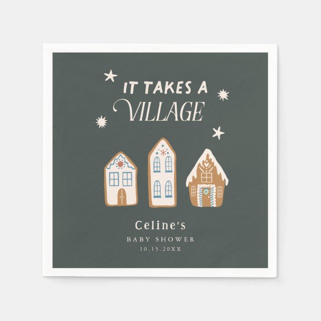 Takes A Village Gingerbread House Boy Baby Shower Napkins (Front)