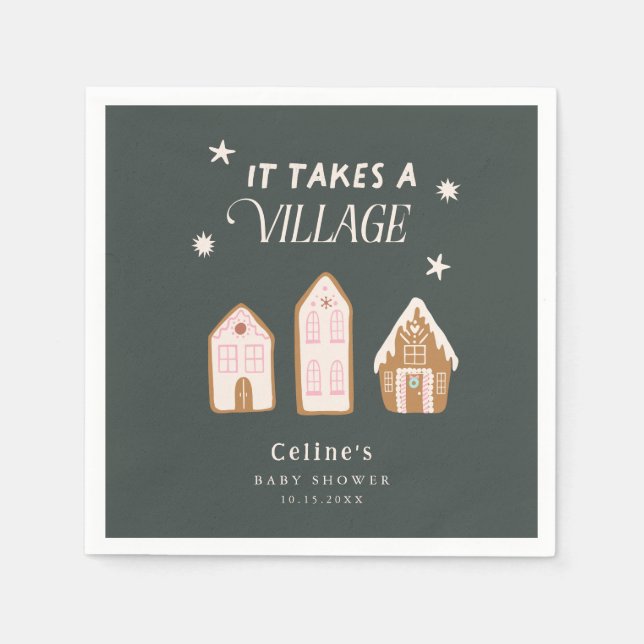 Takes A Village Gingerbread House Girl Baby Shower Napkins (Front)