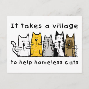 Takes a Village Help Homeless Cats Postcard