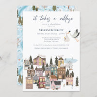 Takes a Village Winter Stork Delivery Baby Shower  Invitation