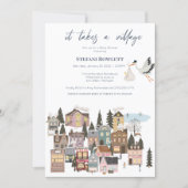 Takes a Village Winter Stork Delivery Baby Shower Invitation (Front)