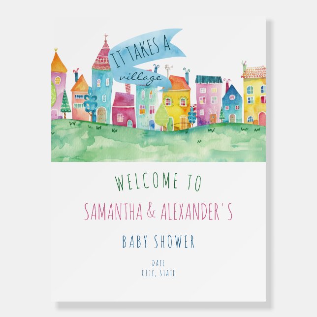 Takes Village Adoption Foster Baby Shower Welcome Foam Board (Front)