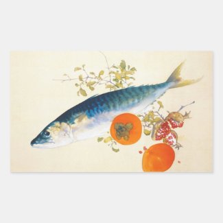 Takeuchi Seiho - Autumn Fattens Fish and Ripens Rectangular Sticker