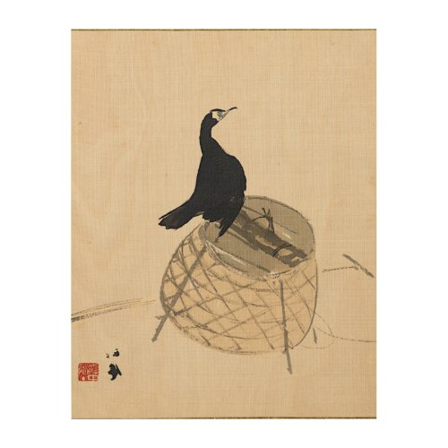 Takeuchi Seihō _ Cormorant on a Basket ca 1925  Wood Wall Art
