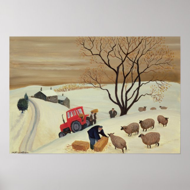 Taking Hay to the Sheep by Tractor Poster (Front)