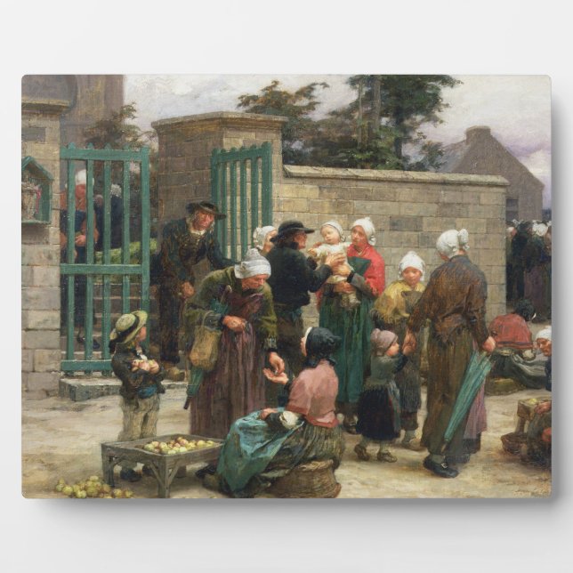 Taking in Foundlings (oil on canvas) Plaque (Front)
