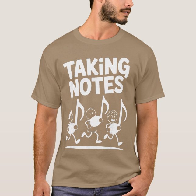 Taking Notes Funny Music Pun Cartoon Musician frie T-Shirt (Front)