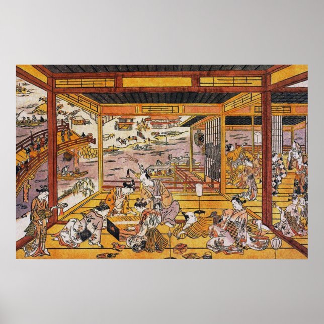 Taking the Evening Cool by Ryōgoku Bridge Poster (Front)