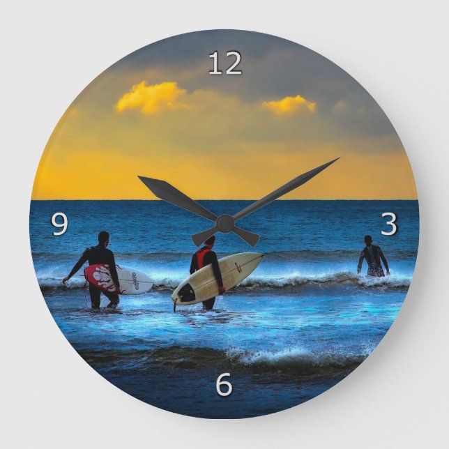Taking the Last Surf Of The Day Large Clock (Front)