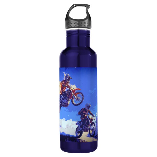 Taking the Lead - Motocross Racers Stainless Steel Water Bottle (Front)
