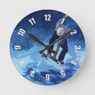 Taking To The Skies - Skateboarder Round Clock