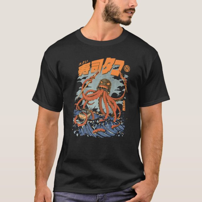 Tako Sushi Attack Octopus Kaiju Seafood Squid Wave T-Shirt (Front)