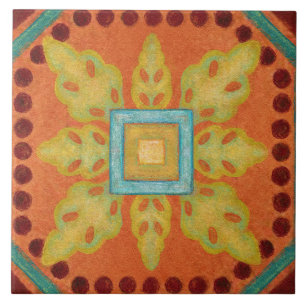 Talavera 04 Orange Yellow Blue Mediterranean Geo Ceramic Tile
