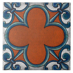 Talavera 07 Rust Blue Grey Mediterranean Geo Ceramic Tile