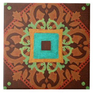 Talavera 08 Rust Blue Brown Mediterranean Geo Ceramic Tile