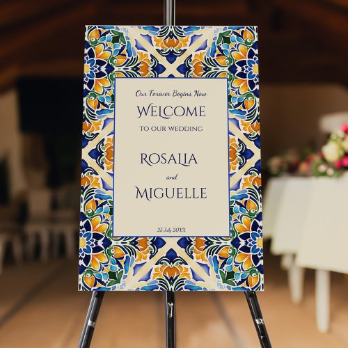 Talavera azulejo blue tile Mexican wedding welcome Foam Board
