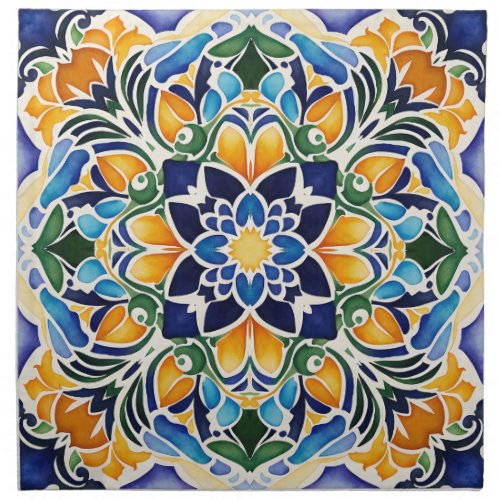 Talavera azulejo blue tile vintage Mexican pattern Cloth Napkin