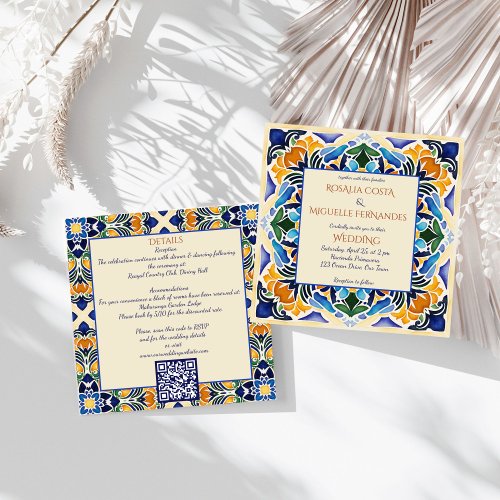 Talavera azulejo blue tile vintage Mexican wedding Invitation