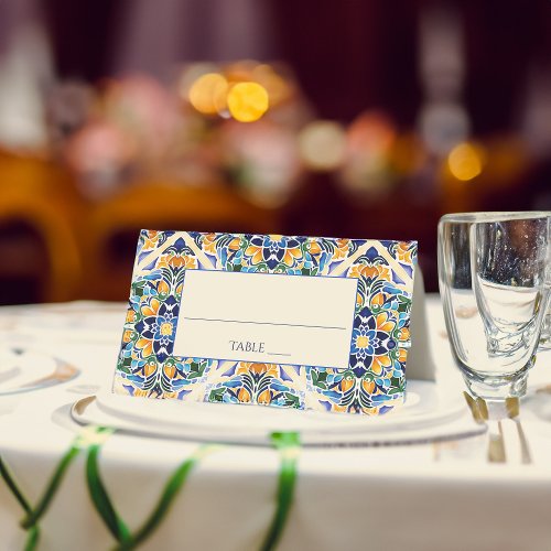 Talavera azulejo blue tile vintage Mexican wedding Place Card