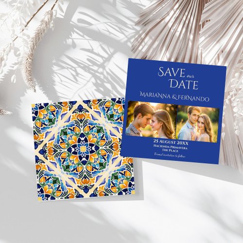Talavera azulejo blue tile vintage Mexican wedding Save The Date