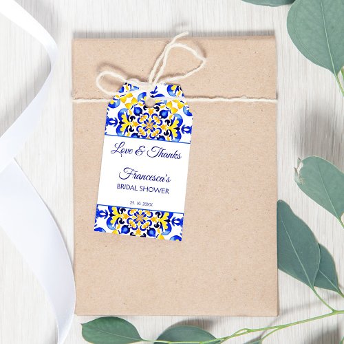 Talavera azulejo blue tiles bridal shower favor gift tags