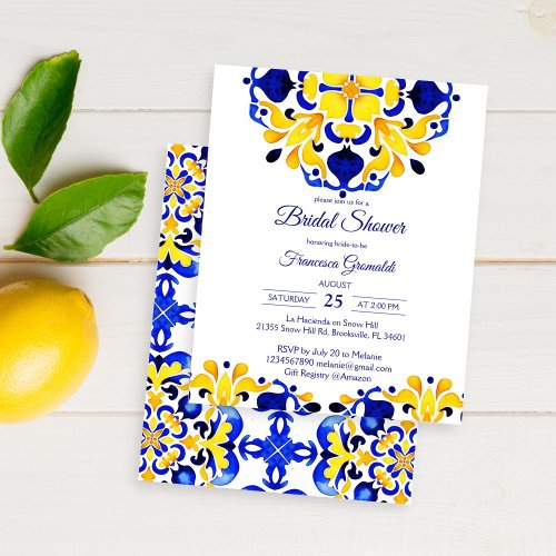 Talavera azulejo blue tiles bridal shower invite