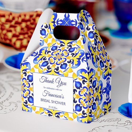 Talavera azulejo blue tiles bridal shower printed favor boxes