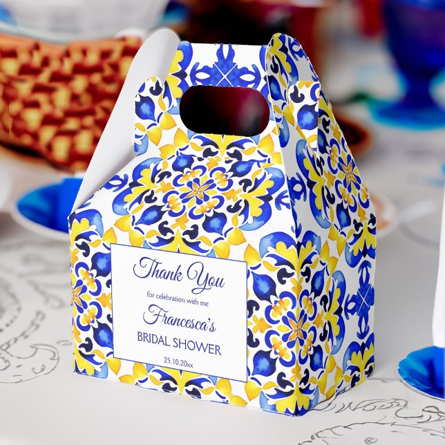 Talavera azulejo blue tiles bridal shower printed favor boxes (Talavera azulejo blue tiles bridal shower personalized printed favor boxes bridal shower favors)
