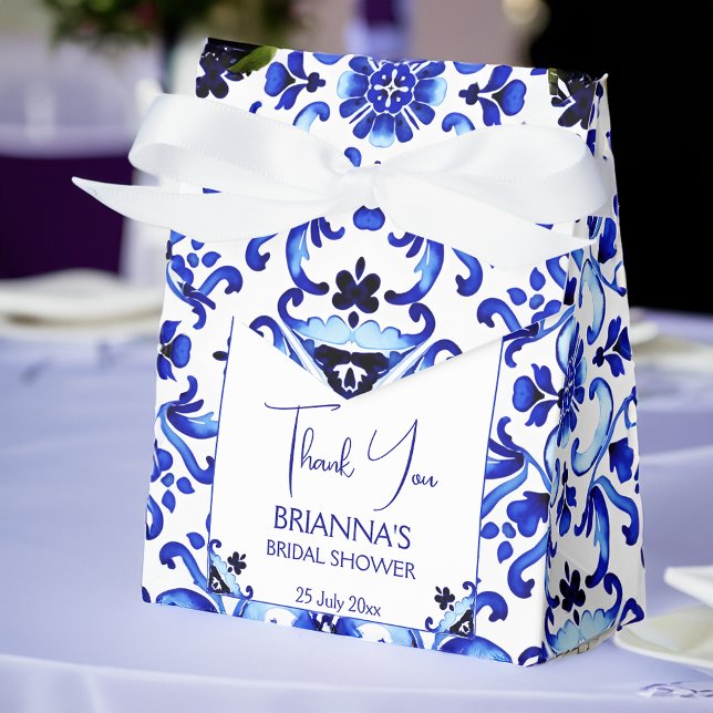 Talavera azulejo blue tiles Mexican bridal shower Favor Boxes (Talavera azulejo blue tiles vintage Mexican bridal shower Favor Boxes personalized printed favor box)