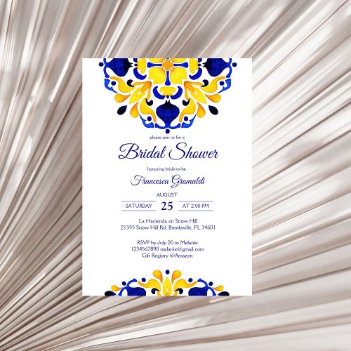 Talavera azulejo blue tiles Mexican bridal shower Invitation