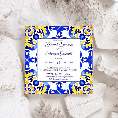 Talavera azulejo blue tiles Mexican bridal shower Invitation