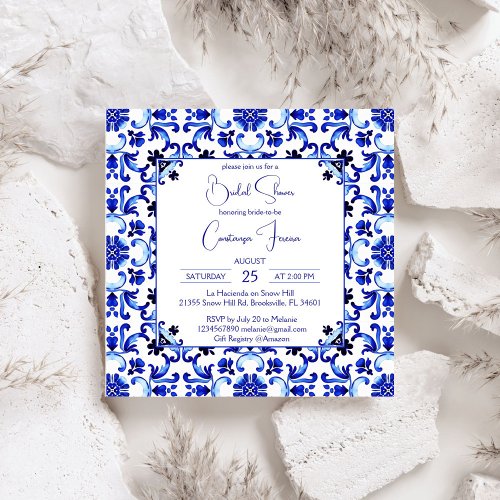 Talavera azulejo blue tiles Mexican bridal shower Invitation