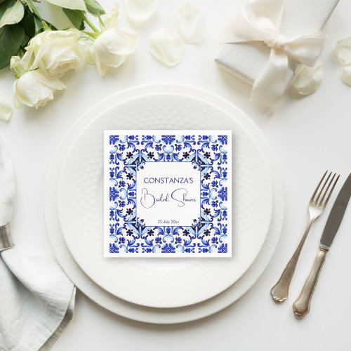 Talavera azulejo blue tiles Mexican bridal shower Napkins