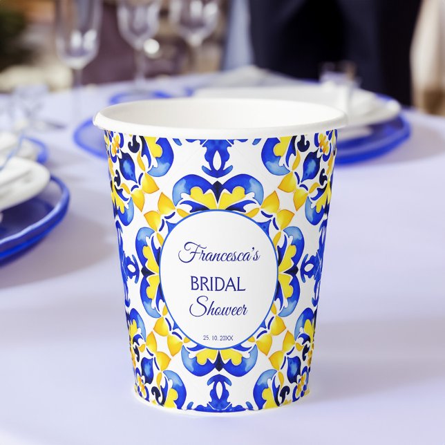 Talavera azulejo blue tiles Mexican bridal shower Paper Cups (Talavera azulejo blue tiles Mexican bridal shower Paper Cups personalized tableware decor)