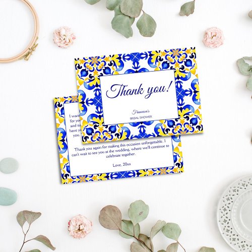 Talavera azulejo blue tiles Mexican bridal shower Thank You Card