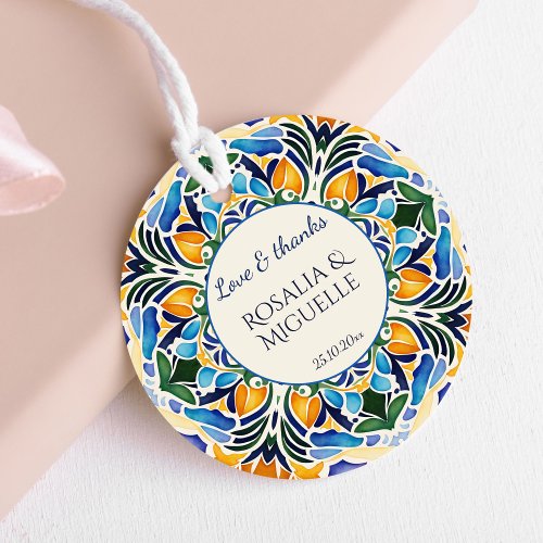 Talavera azulejo blue vintage Mexican wedding Favor Tags