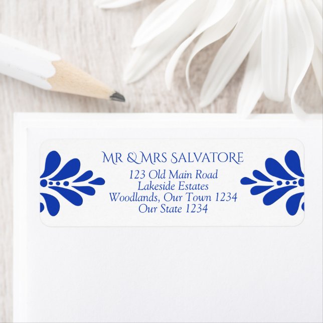 Talavera azulejo blue vintage Mexican wedding Label (Insitu)