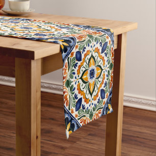 Talavera azulejo maiolica vintage Mexican wedding Short Table Runner