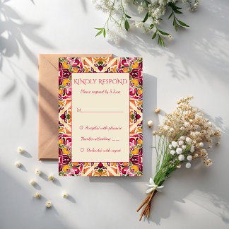 Talavera azulejo pink tile vintage Mexican wedding RSVP Card