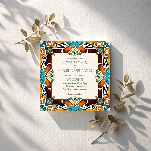 Talavera azulejo tile vintage Mexican wedding Invitation