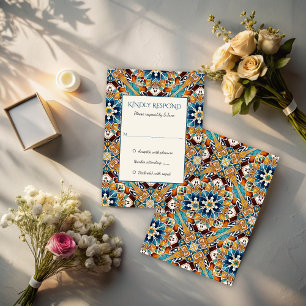 Talavera azulejo tile vintage Mexican wedding RSVP Card