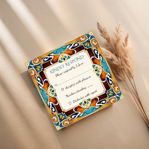 Talavera azulejo tile vintage Mexican wedding RSVP Note Card